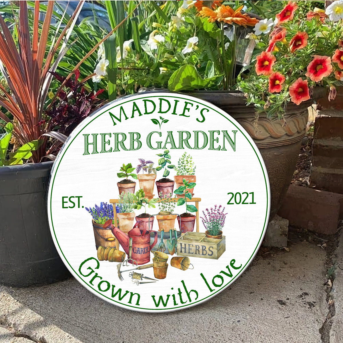 MeMate Herb Garden Signs Outdoor Decor, Personalized Name Wooden Garden Sign, Herb Garden Decor, 4 Sizes Rustic Wood Plaque for Gardeners Gardening Lovers Housewarming Gifts