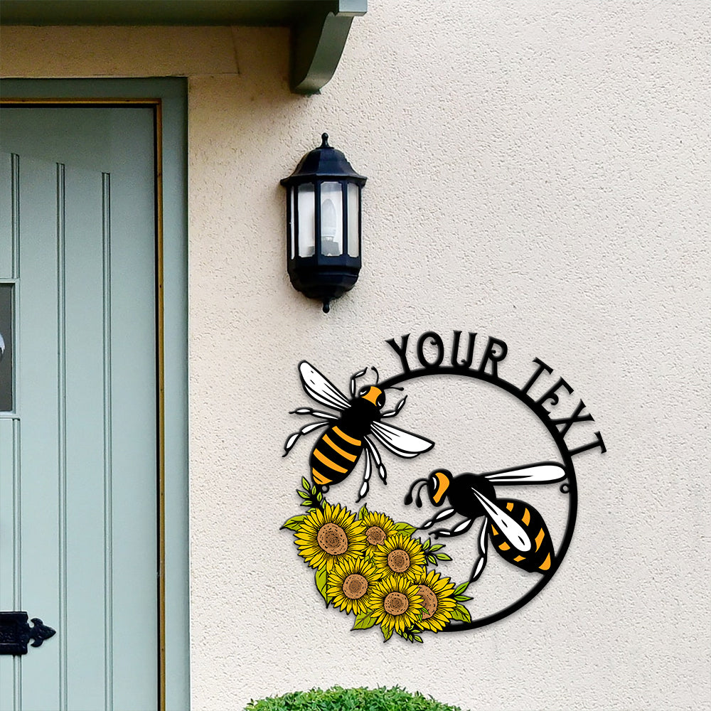 MeMate Personalized Metal Sign Bee, Custom Garden Metal Signs Outdoor Décor, 8" - 24" Garden Signs Metal, Bee Farm Sign, Bee Flowers Garden Signs to Personalize, Shed Shed Sign, Rustic Plaque