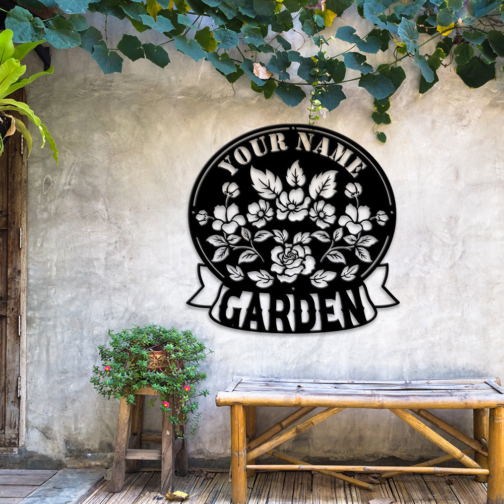 MeMate Flowers Garden Sign, Custom Name Sign Metal for Flowers Lovers, Garden Sign to Personalize, Flowers Art Decorations, Personalized Flowers Sign, 8-24 inches Large Metal Sign, Housewarming Gifts