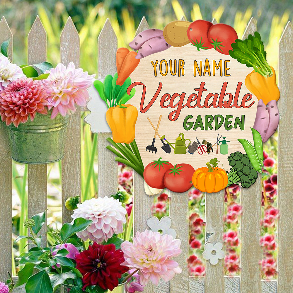 MeMate Vegetable Garden Signs, Personalized Metal Signs, Garden Sign to Personalize, Large Sign for She Shed, Customized Name Wall Art for Garden Outdoor Decor, Personalized Outdoor Plaque