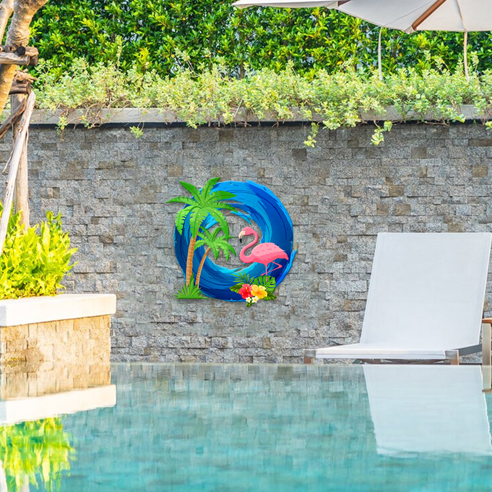 MeMate Pink Flamingo Sign Decor, Outdoor Décor for Backyard, Patio, Pool, Kitchen, Lounge, Flamingo Outdoor Sign, Metal Sign Housewarming Gift for Family Friend
