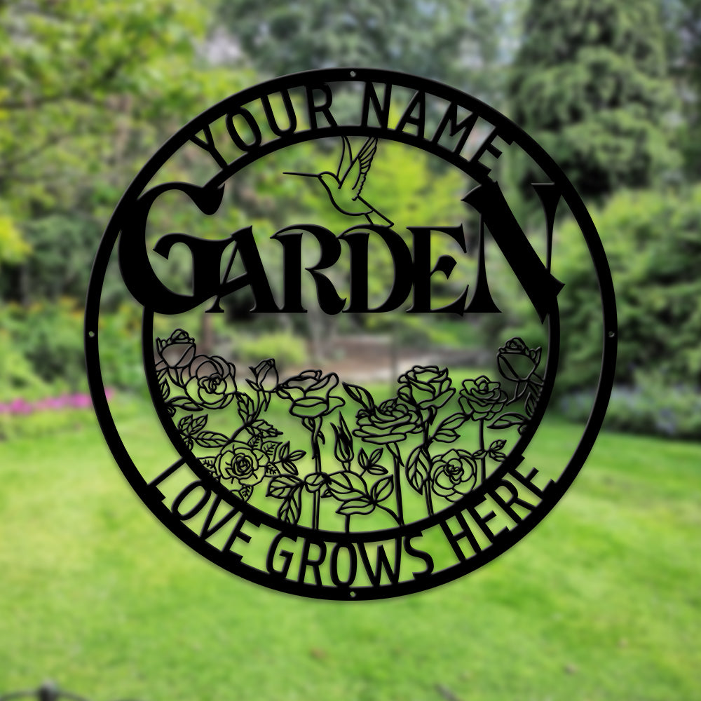 MeMate Large Garden Sign, Metal Garden Signs to Personalize, Personalized Signs, Garden Sign for Vegetable She Shed, Customized Name Wall Art Outdoor Decor, Plaque Mom Grandma,Rose Garden