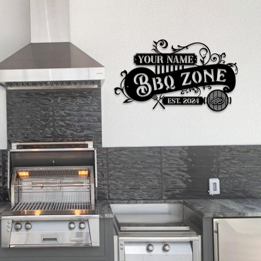 MeMate BBQ Signs, Grill Sign to Personalize, Personalized Barbecue Metal Signs Kitchen Decor, Custom Name Outdoor Plaques for Backyard, Patio, Porch, Deck