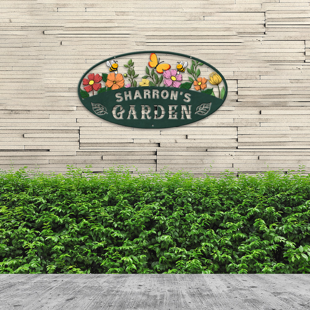 MeMate Garden Signs, Personalized Metal Signs, Garden Sign to Personalize, Customized Name Wall Art for Garden Outdoor Decor, Large Sign for Vegetable Garden She Shed, Personalized Outdoor Plaque