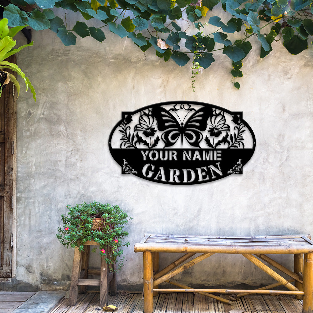 MeMate Personalized Metal Garden Sign for Garden, Custom Name Signs for Garden, Porch, Deck, Love Grows Here Garden Sign