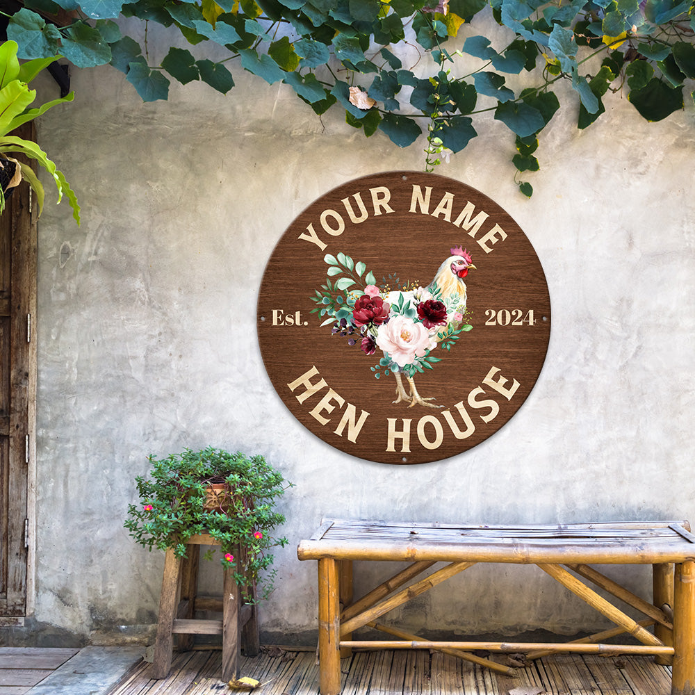 MeMate Chicken Coop Signs for Farmhouse Decoration, Hen House Decor, Metal Signs Outdoor Decor, Personalized Name Sign for Chicken Coops, 8-24 inches Large Metal Sign, Farm Sign, Housewarming Gifts