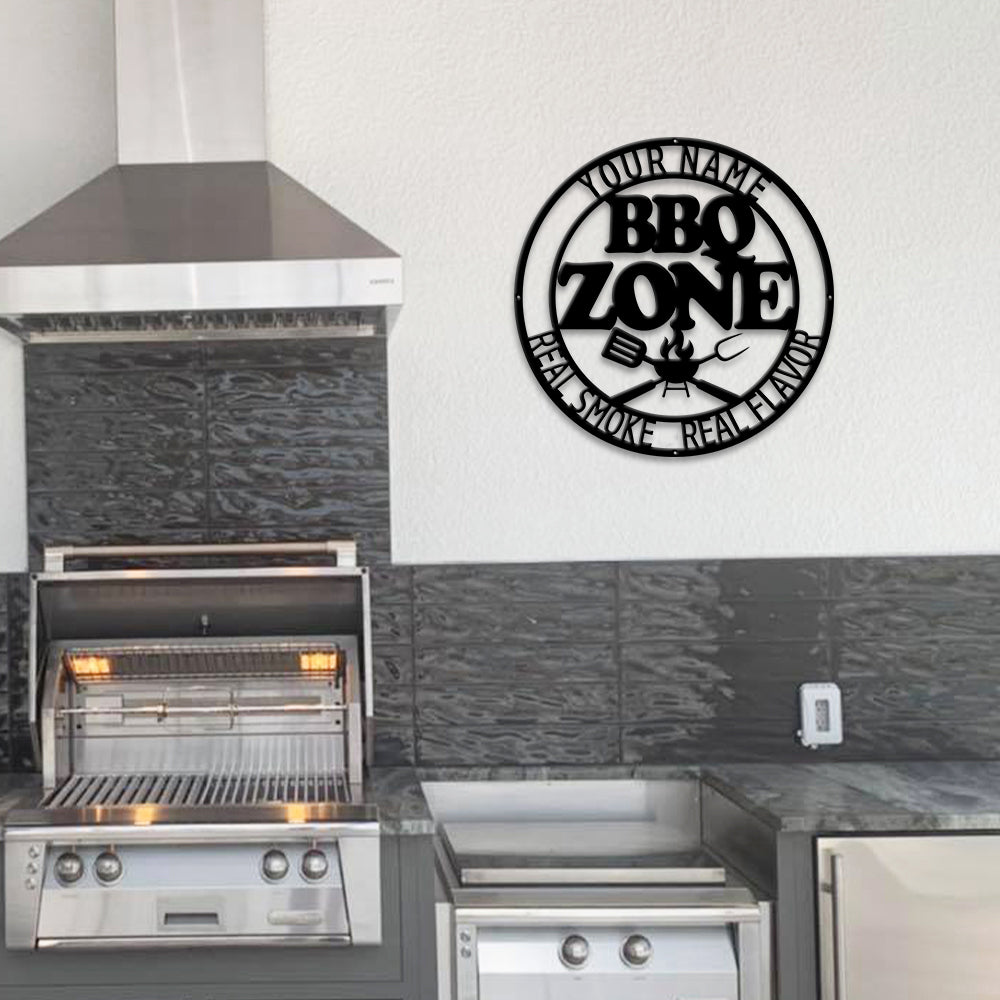 MeMate Metal BBQ Signs, Grill Sign to Personalize, Personalized Barbecue Metal Signs Kitchen Decor, Custom Name Outdoor Plaques, Rustic Decorations for Man Cave