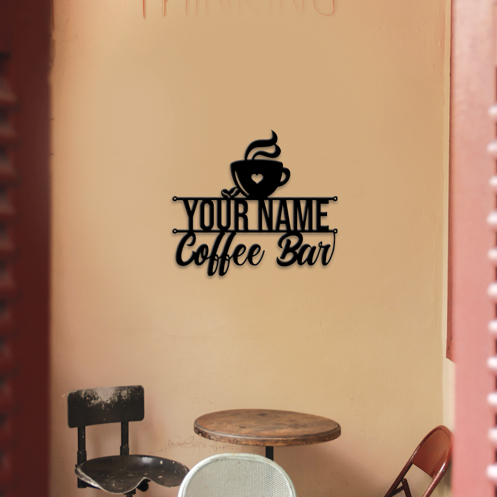 MeMate Coffee Bar Sign for Bar Decoration, Outdoor Bar Decor, Personalized Metal Sign for Coffee & Bar, Custom Name Signs for Coffee Bar, Large Metal Sign for Outside, Home Bar Gifts