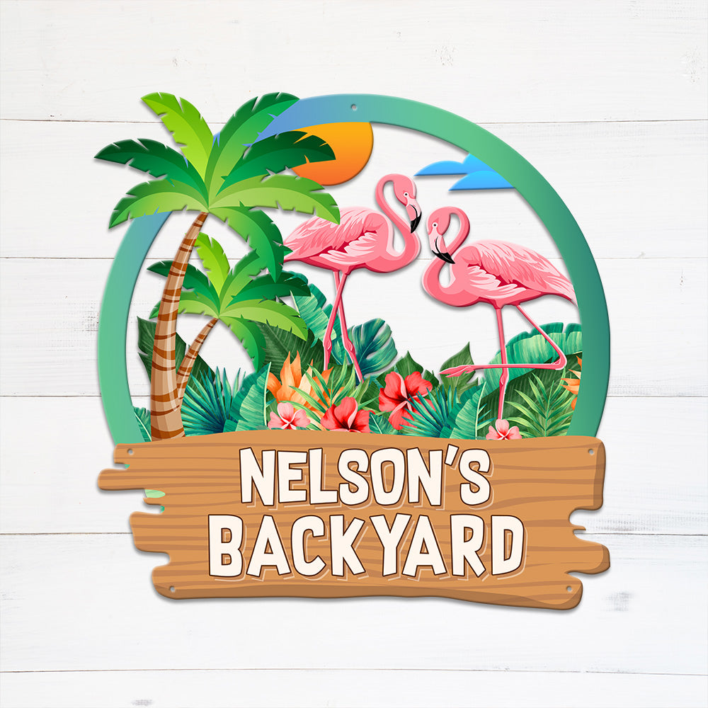 MeMate Flamingo Lounge Signs, Flamingo House Outdoor Décor, Flamingo House Metal Sign, Personalized Flamingo Tropical Sign, Flamingo Metal Sign Housewarming Gift for Family Friend
