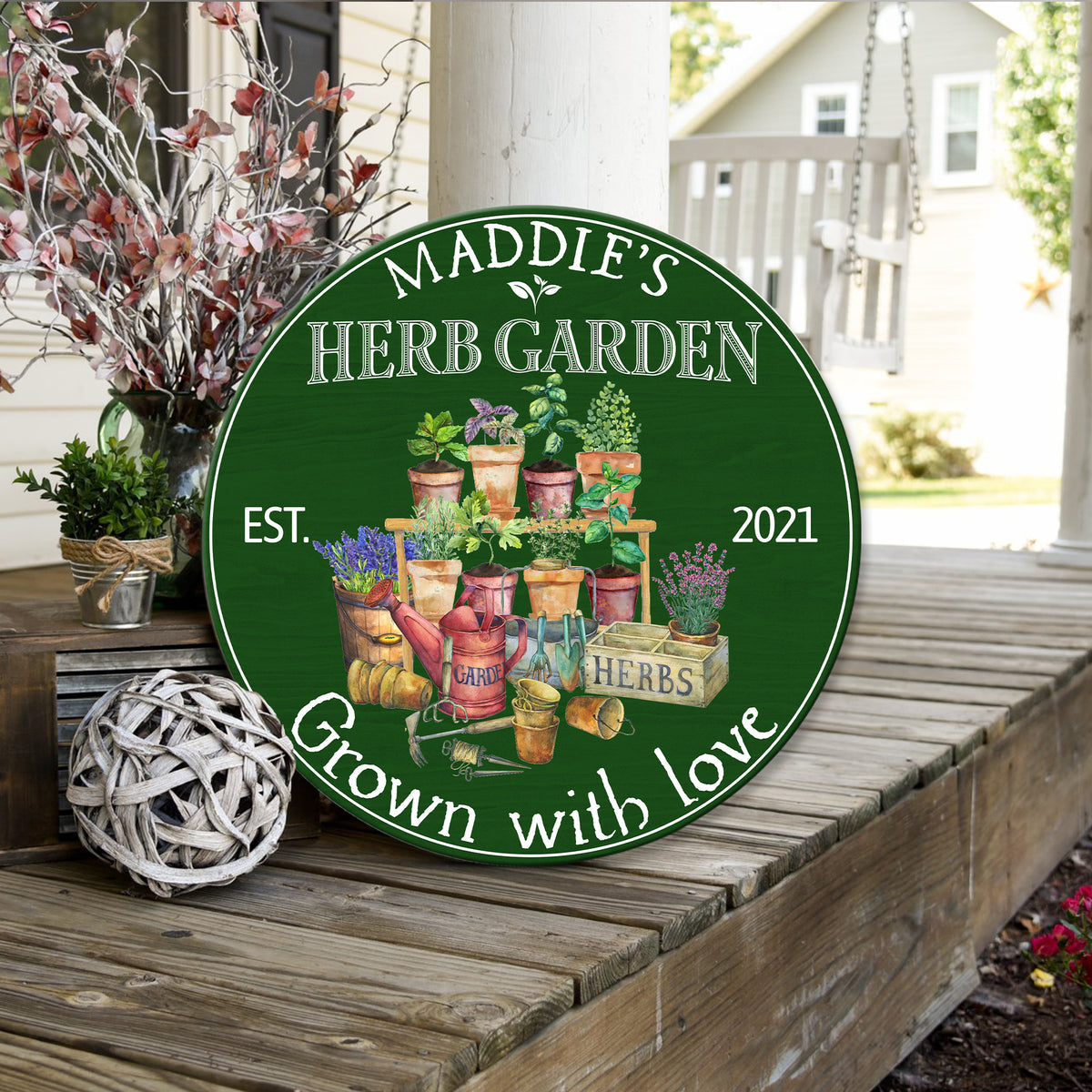 MeMate Herb Garden Signs Outdoor Decor, Personalized Name Wooden Garden Sign, Herb Garden Decor, 4 Sizes Rustic Wood Plaque for Gardeners Gardening Lovers Housewarming Gifts