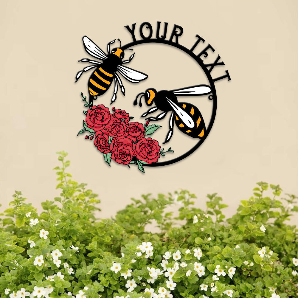 MeMate Personalized Metal Sign Bee, Custom Garden Metal Signs Outdoor Décor, 8" - 24" Garden Signs Metal, Bee Farm Sign, Bee Flowers Garden Signs to Personalize, Shed Shed Sign, Rustic Plaque