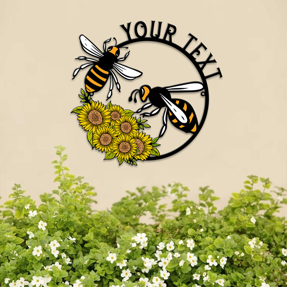 MeMate Personalized Metal Sign Bee, Custom Garden Metal Signs Outdoor Décor, 8" - 24" Garden Signs Metal, Bee Farm Sign, Bee Flowers Garden Signs to Personalize, Shed Shed Sign, Rustic Plaque