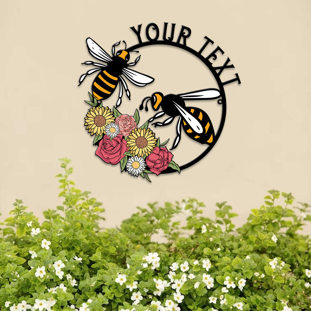MeMate Personalized Metal Sign Bee, Custom Garden Metal Signs Outdoor Décor, 8" - 24" Garden Signs Metal, Bee Farm Sign, Bee Flowers Garden Signs to Personalize, Shed Shed Sign, Rustic Plaque