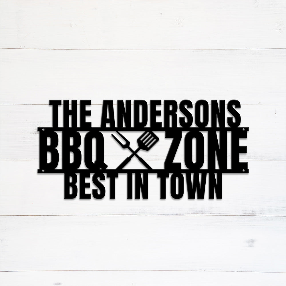 MeMate Metal BBQ Signs, Personalized Barbecue Metal Signs Kitchen Decor, Grill Sign to Personalize, Custom Name Outdoor Plaques, Rustic Decorations for Man Cave