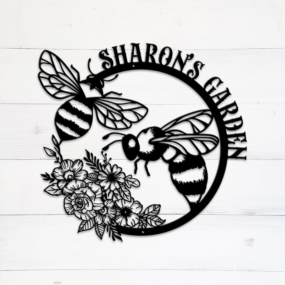 MeMate Bee Garden Sign, Metal Garden Signs to Personalize, Personalized Metal Signs, 8" - 24" Large Sign for Vegetable Garden Flowers She Shed Mom Grandma, Customized Name Wall Art for Outdoor Décor