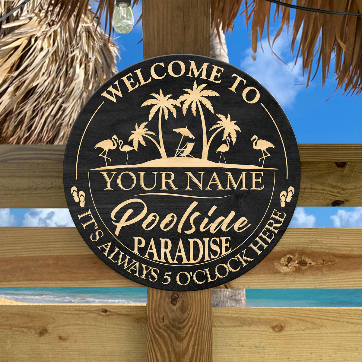 MeMate Poolside Signs Personalized Name Color Wooden Sign Outdoor, Poolside Decor, Customized Pool Sign, Swimming Pool Decorations for Wall, Wood Plaque for Backyards Patio Housewarming Gifts