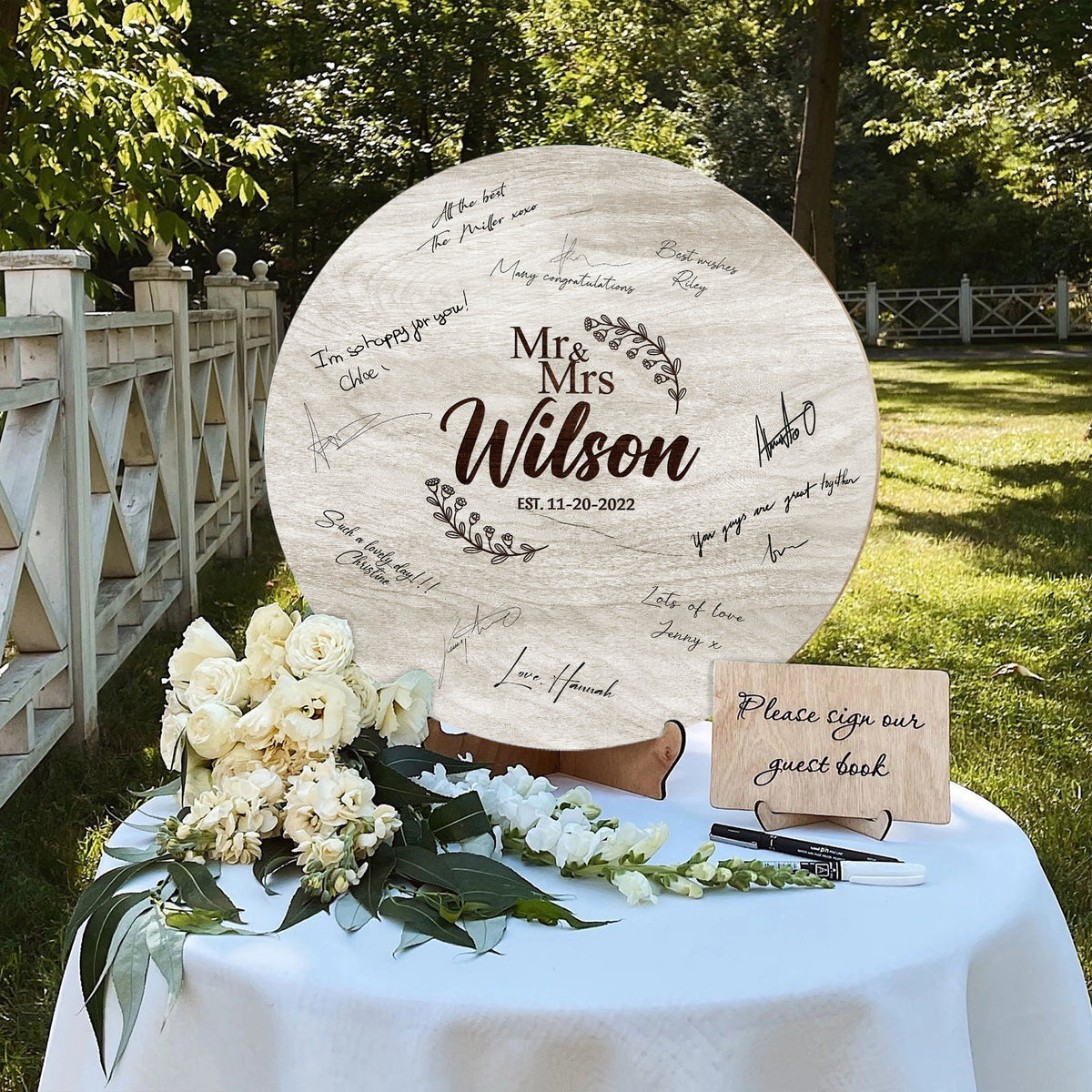 Memate Wedding Guestbook Alternative, Wedding Guest Books Personalized, Wooden Wedding Guess Book Sign Board for Signature, Custom Wedding Signs Name Date, Rustic Round Wooden Wedding Sign