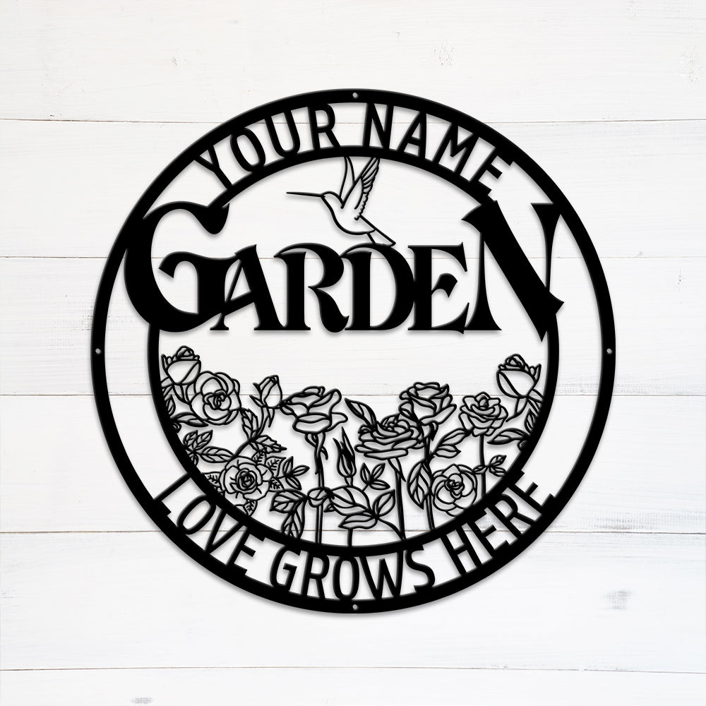 MeMate Large Garden Sign, Metal Garden Signs to Personalize, Personalized Signs, Garden Sign for Vegetable She Shed, Customized Name Wall Art Outdoor Decor, Plaque Mom Grandma,Rose Garden