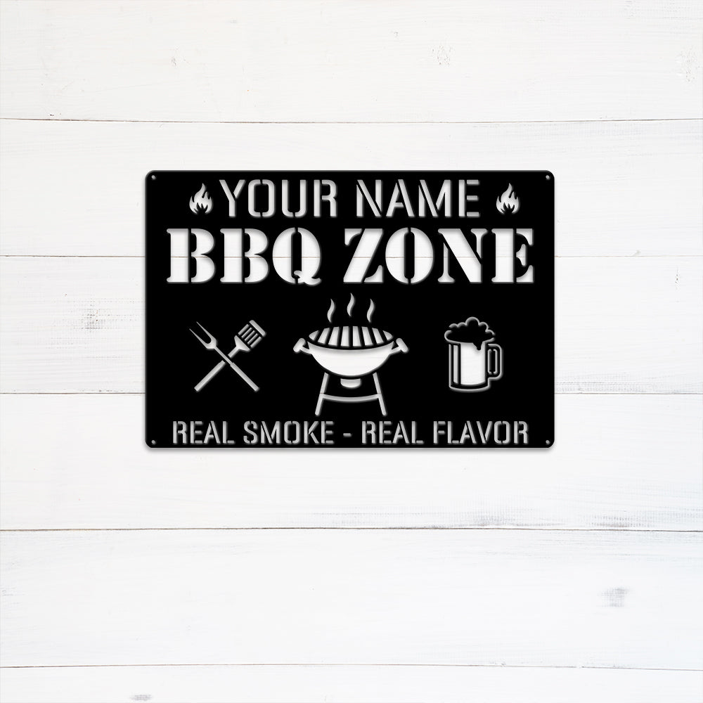 MeMate Metal BBQ Signs, Personalized Barbecue Metal Signs Kitchen Decor, Grill Sign to Personalize, Custom Name Outdoor Plaques, Rustic Decorations for Man Cave