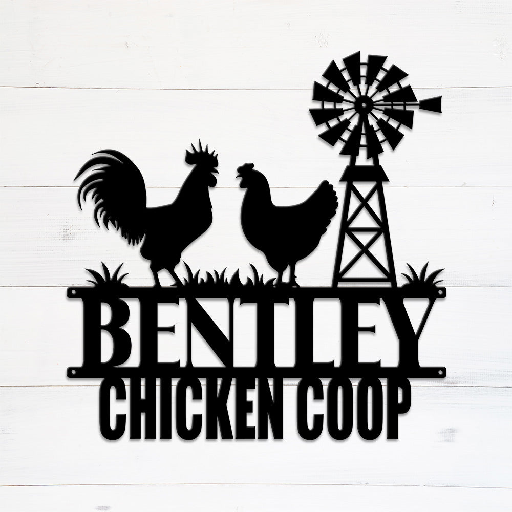 MeMate Chicken Coop Signs for Farmhouse Decoration, Hen House Decor, Metal Signs Outdoor Decor, Personalized Name Sign for Chicken Coops, 8-24 inches Large Metal Sign, Farm Sign, Housewarming Gifts