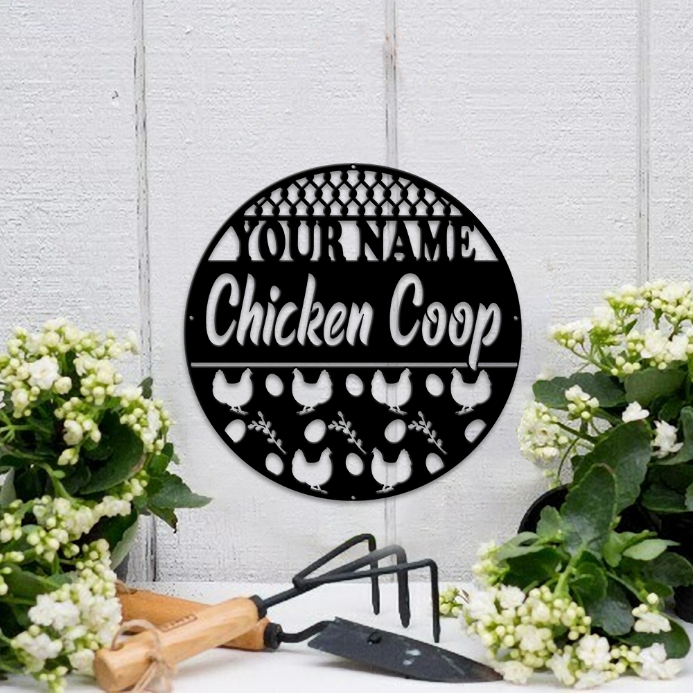 MeMate Chicken Coop Signs, Personalized Name Sign for Chicken Coops, Chicken Coop Signs for Farmhouse Decoration, Hen House Decor, Metal Signs Outdoor Decor, 8-24 inches Large Metal Sign, Farm Sign, Housewarming Gifts