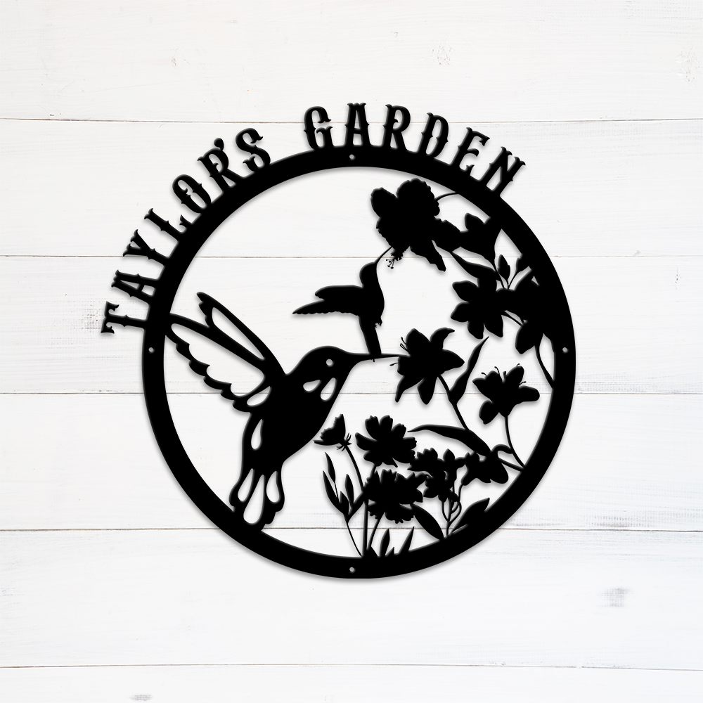 MeMate Hummingbird Garden Sign, Personalized Metal Signs, Garden Sign to Personalize, Large Sign for Vegetable Garden She Shed, Customized Name Wall Art for Outdoor Decor, Plaque for Mom Grandma