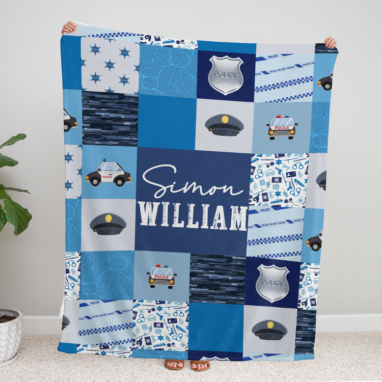 Police Baby Blankets, Blue Baby Blanket, Personalized Baby Blankets for Boys, Custom Baby Blankets Name, Swaddle Blanket for Girls, Plush Blankets for Baby Girl Boy Daughter Son Toddlers Kids