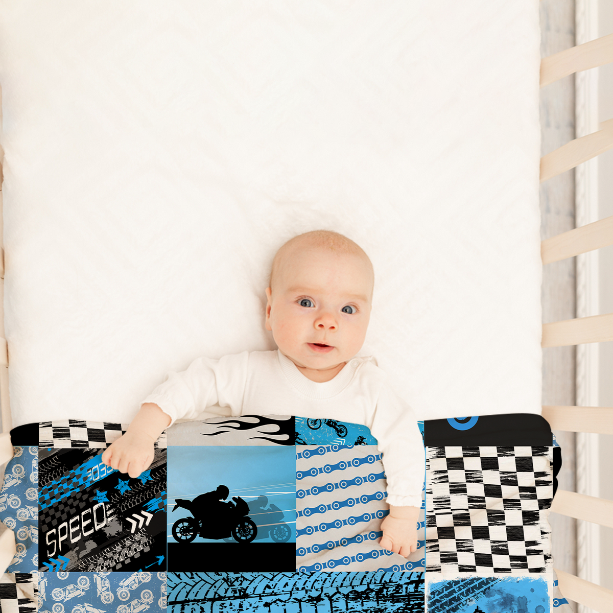 Baby Motorcycle Blanket, Motorcycle Baby Blankets, Personalized Baby Blankets for Boys, Custom Baby Blankets Name, Motorcycling Swaddle Blanket, Blue Plush Blankets for Baby Girl Son Toddlers Kids