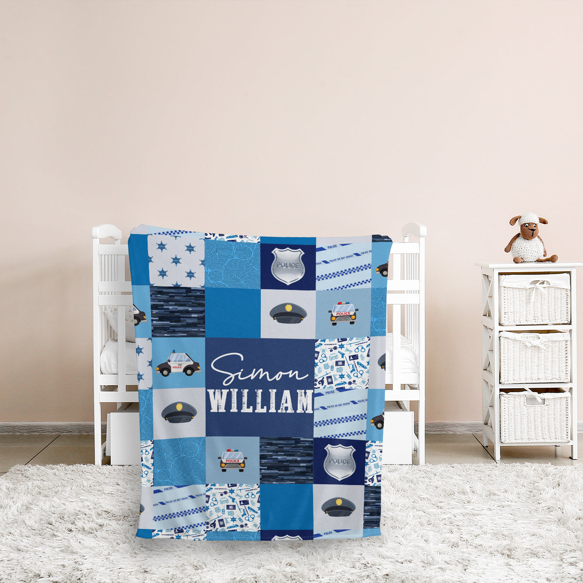 Police Baby Blankets, Blue Baby Blanket, Personalized Baby Blankets for Boys, Custom Baby Blankets Name, Swaddle Blanket for Girls, Plush Blankets for Baby Girl Boy Daughter Son Toddlers Kids