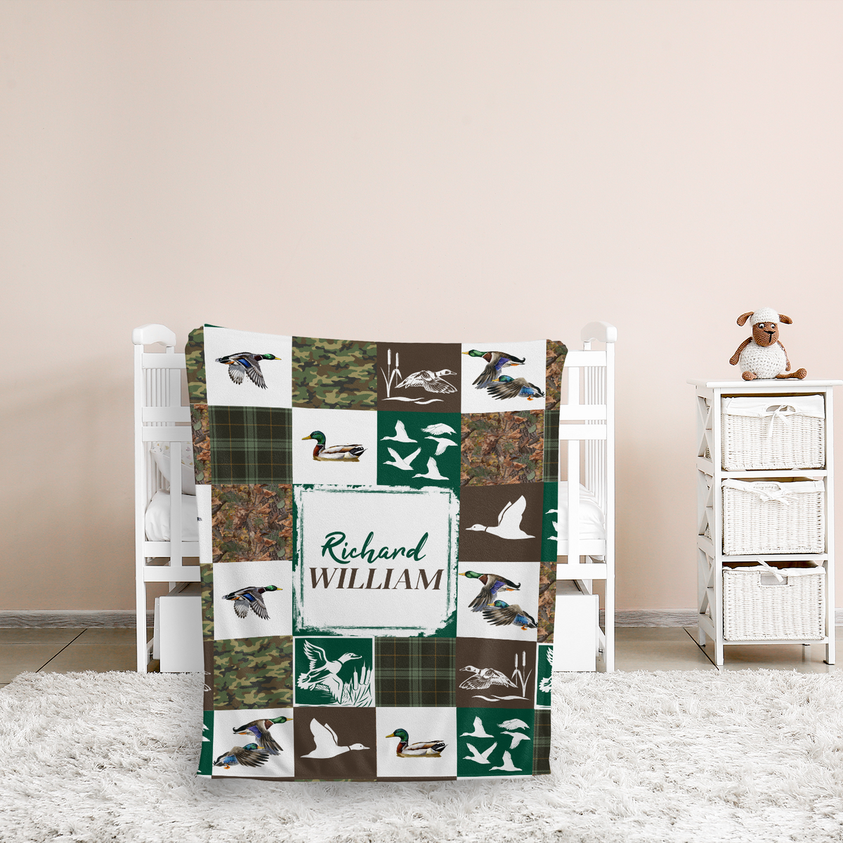 Hunting Baby Blanket, Personalized Baby Blankets for Boys, Hunting Duck Baby Blanket Name, Custom Baby Blankets Name for Girls, Camo Swaddle Blanket, Plush Blankets for Baby Boy Son Daughter Newborn