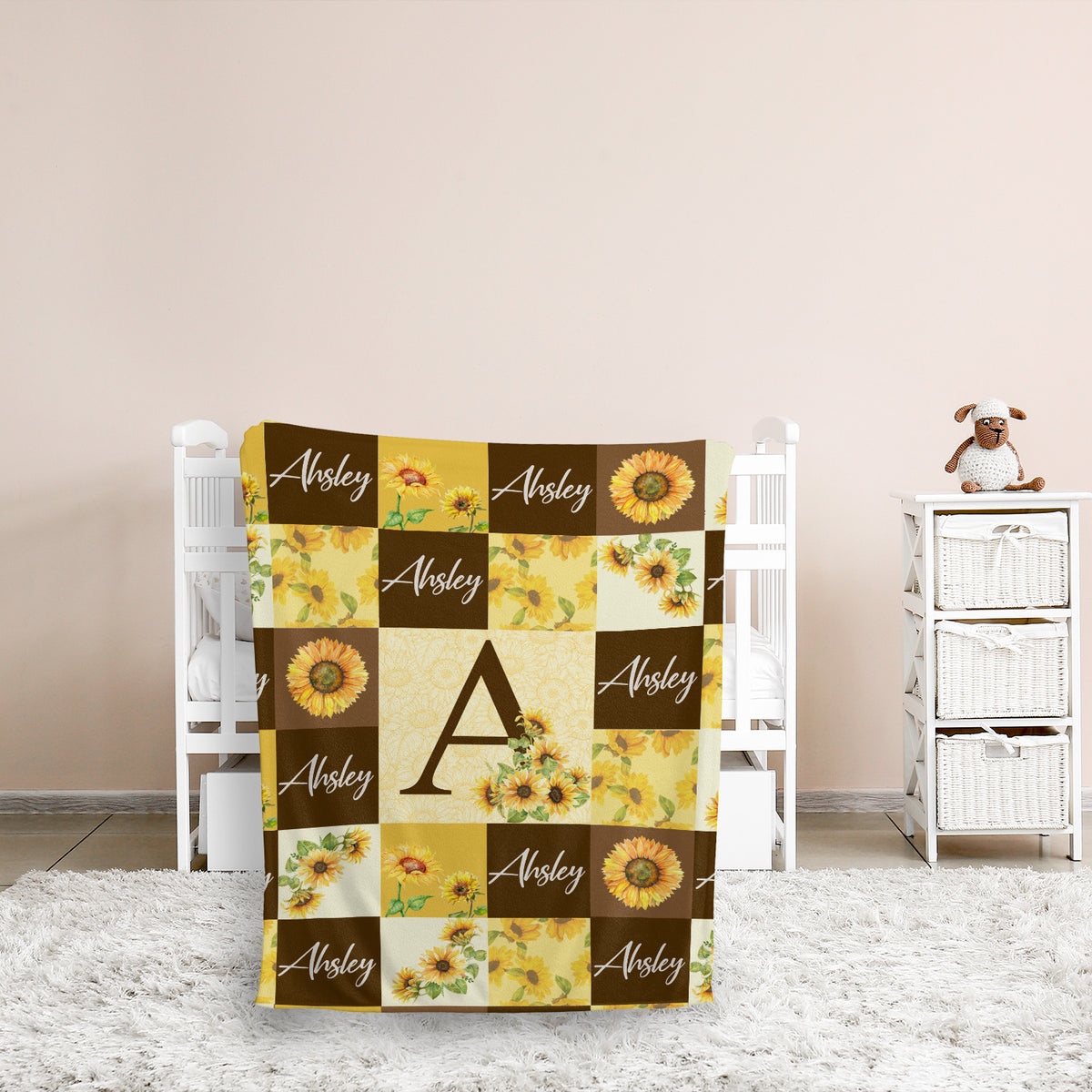 Sunflowers Baby Blankets, Floral Baby Blankets Monogrammed, Personalized Baby Blankets, Custom Blanket with Name for Baby Girl, Flowers Fleece Blanket for Girls, Plush Blanket for Daughter