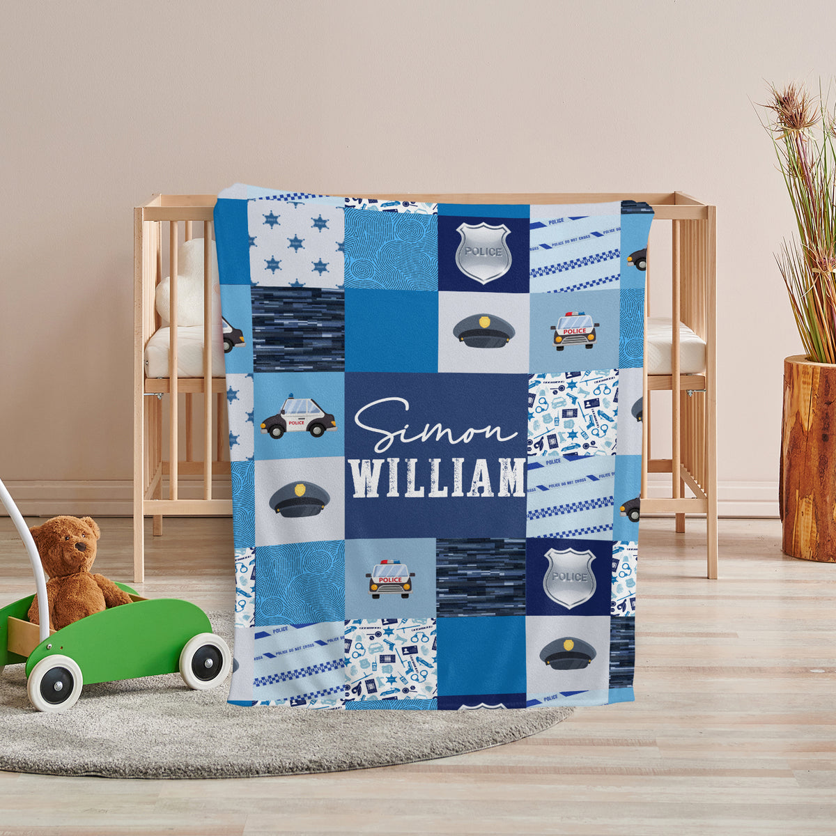 Police Baby Blankets, Blue Baby Blanket, Personalized Baby Blankets for Boys, Custom Baby Blankets Name, Swaddle Blanket for Girls, Plush Blankets for Baby Girl Boy Daughter Son Toddlers Kids