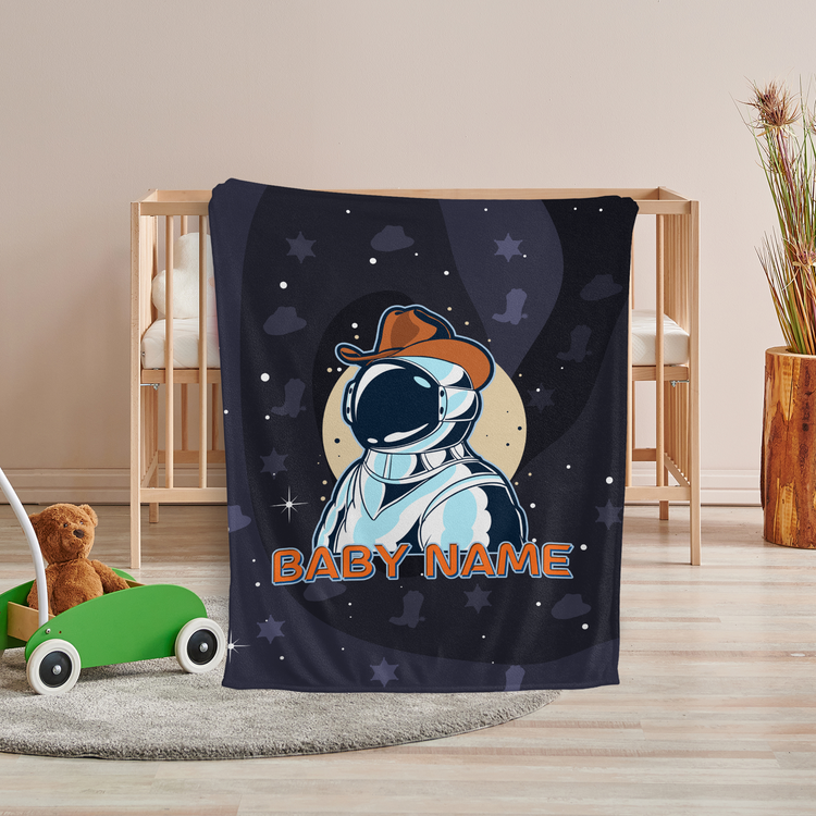 Baby Western Blankets, Cowboy Baby Blankets, Personalized Astronaut Baby Blankets for Boys Girls, Baby Boy Stuff, Custom Baby Blankets Name Fleece Blankets for Infant Newborn Son Daughte