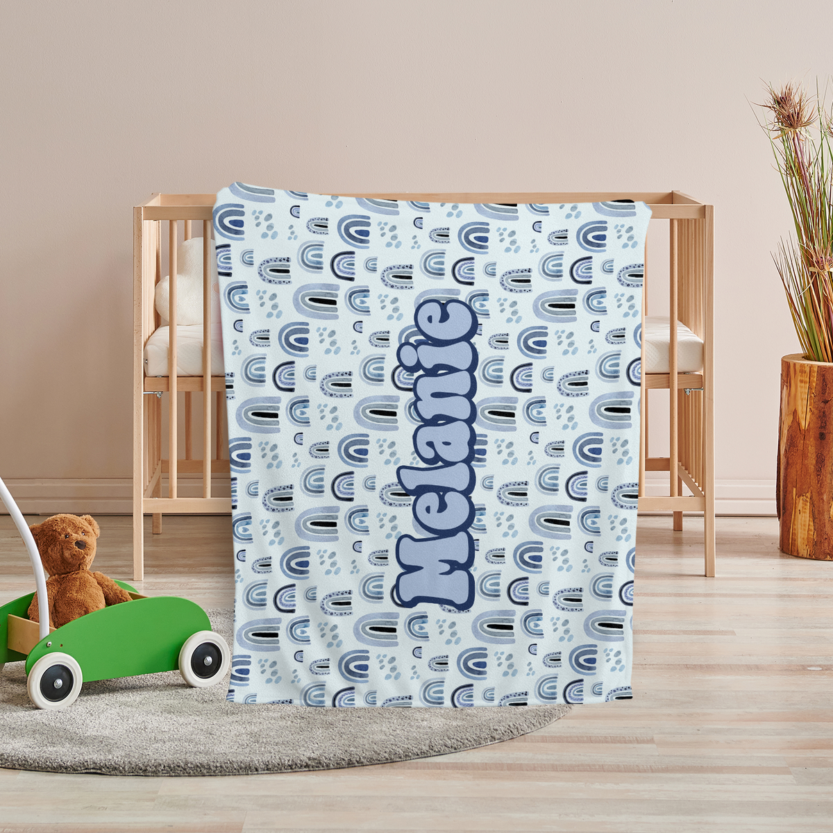 Rainbow Baby Blankets, Personalized Baby Blankets for Girls, Baby Girl Swaddle Blanket, Custom Baby Rainbow Blanket Blue, Plush Blankets for Newborn Infant Daughter Granddaughter Toddlers Kids