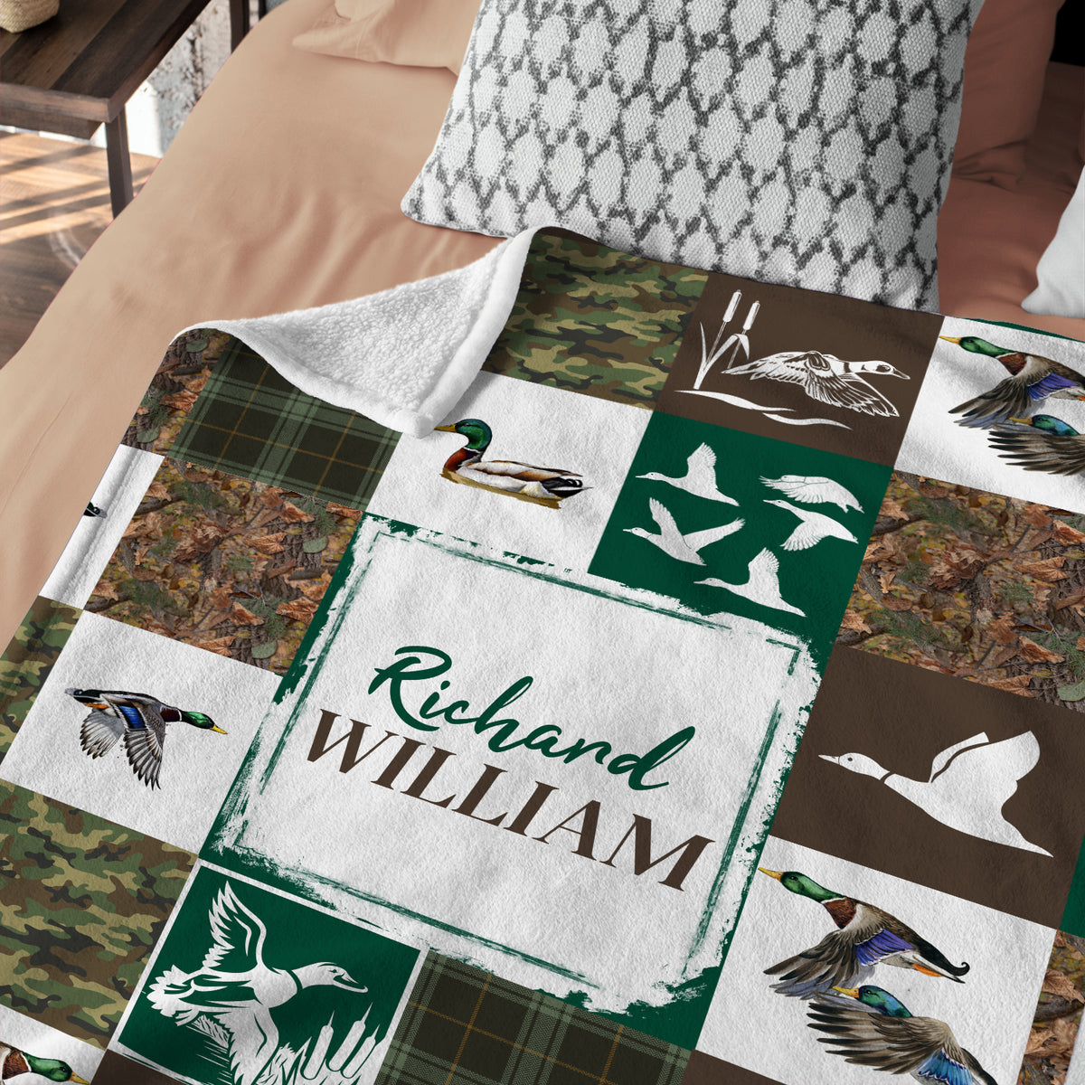 Hunting Baby Blanket, Personalized Baby Blankets for Boys, Hunting Duck Baby Blanket Name, Custom Baby Blankets Name for Girls, Camo Swaddle Blanket, Plush Blankets for Baby Boy Son Daughter Newborn