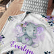 Elephant Baby Blankets, Personalized Baby Blankets for Girls, Custom Baby Elephant Blankets with Purple Flowers, Baby Girl Swaddle Blankets, Plush Blankets for Newborn Infant Daughter Granddaughter