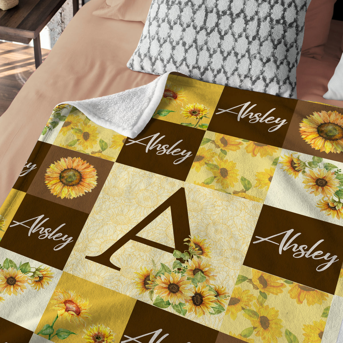 Sunflowers Baby Blankets, Floral Baby Blankets Monogrammed, Personalized Baby Blankets, Custom Blanket with Name for Baby Girl, Flowers Fleece Blanket for Girls, Plush Blanket for Daughter