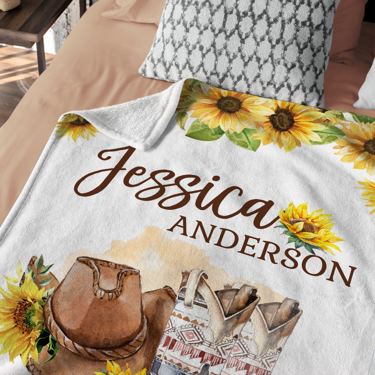 Western Baby Blankets Girl, Personalized Baby Blankets for Girls, Custom Baby Cowgirl Blankets with Sunflowers, Floral Swaddle Blankets, Plush Blankets for Newborn Infant Daughter Granddaughter