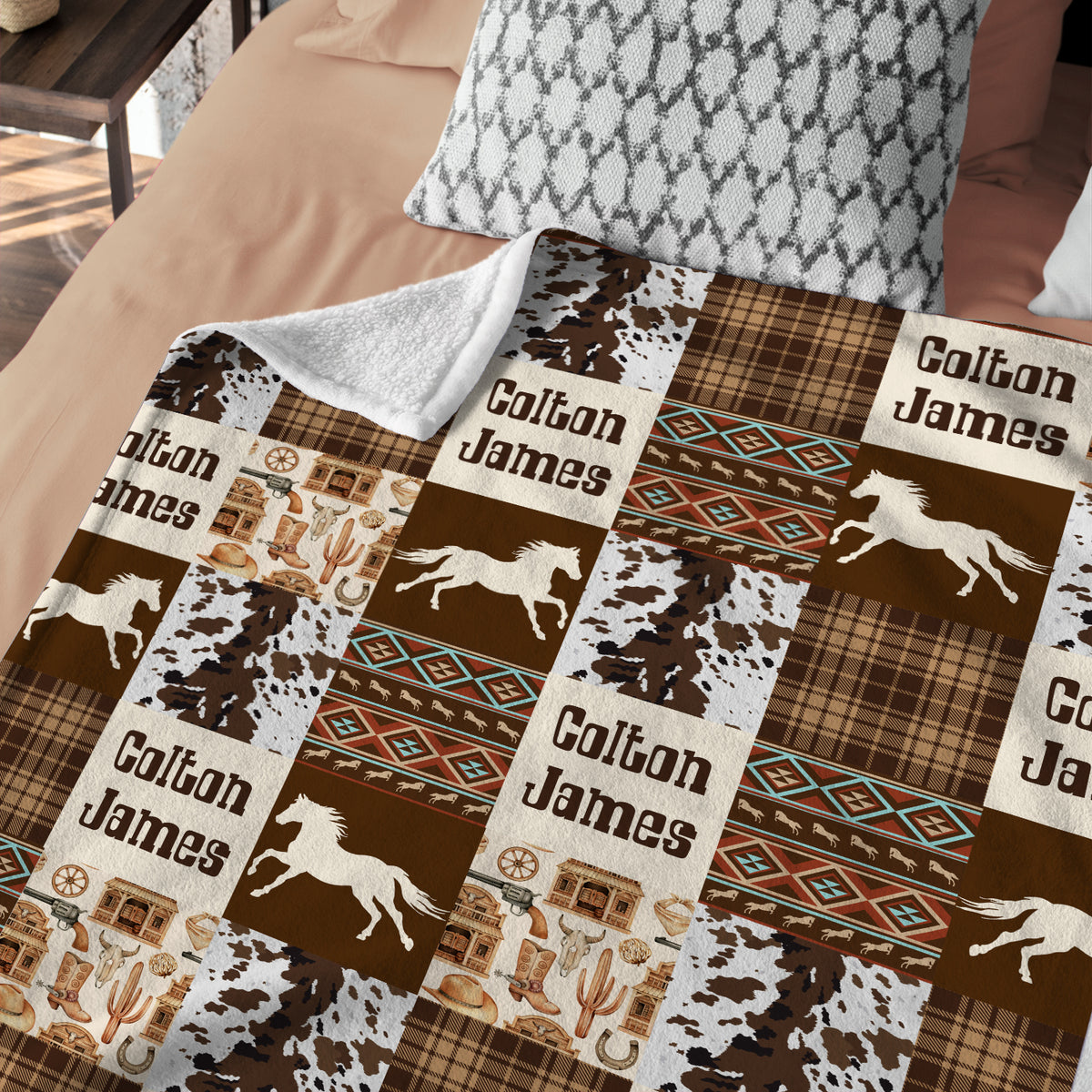 Baby Western Blankets, Cowboy Baby Blankets, Personalized Baby Blankets for Boys Girls, Baby Boy Stuff, Cow Prints Custom Baby Blankets Name Fleece Blankets for Infant Newborn Son Daughter…