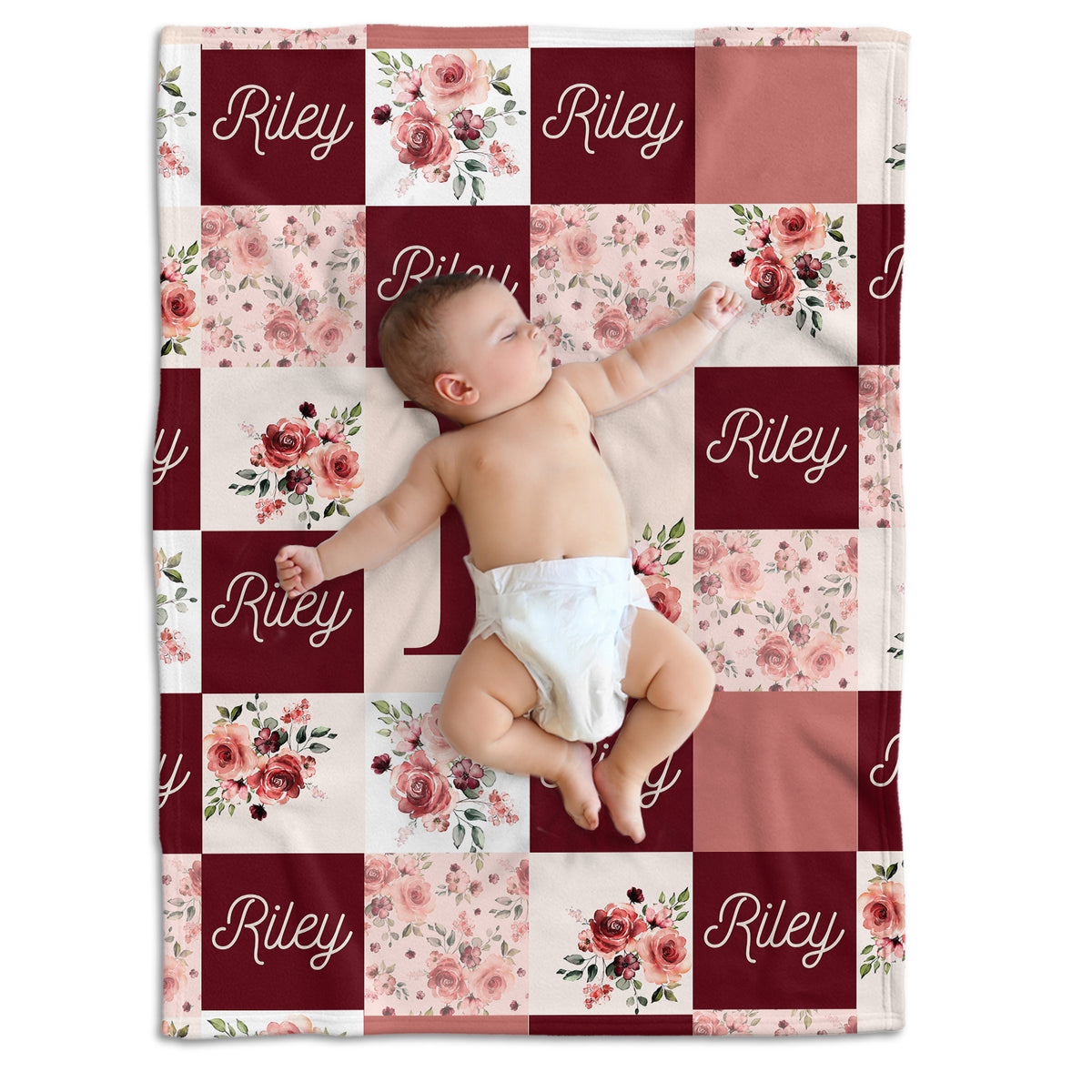 Rose Baby Blankets, Floral Baby Blankets Monogrammed, Personalized Baby Blankets, Custom Blanket with Name for Baby Girl, Flowers Fleece Blanket for Girls, Plush Blanket for Daughter Kids