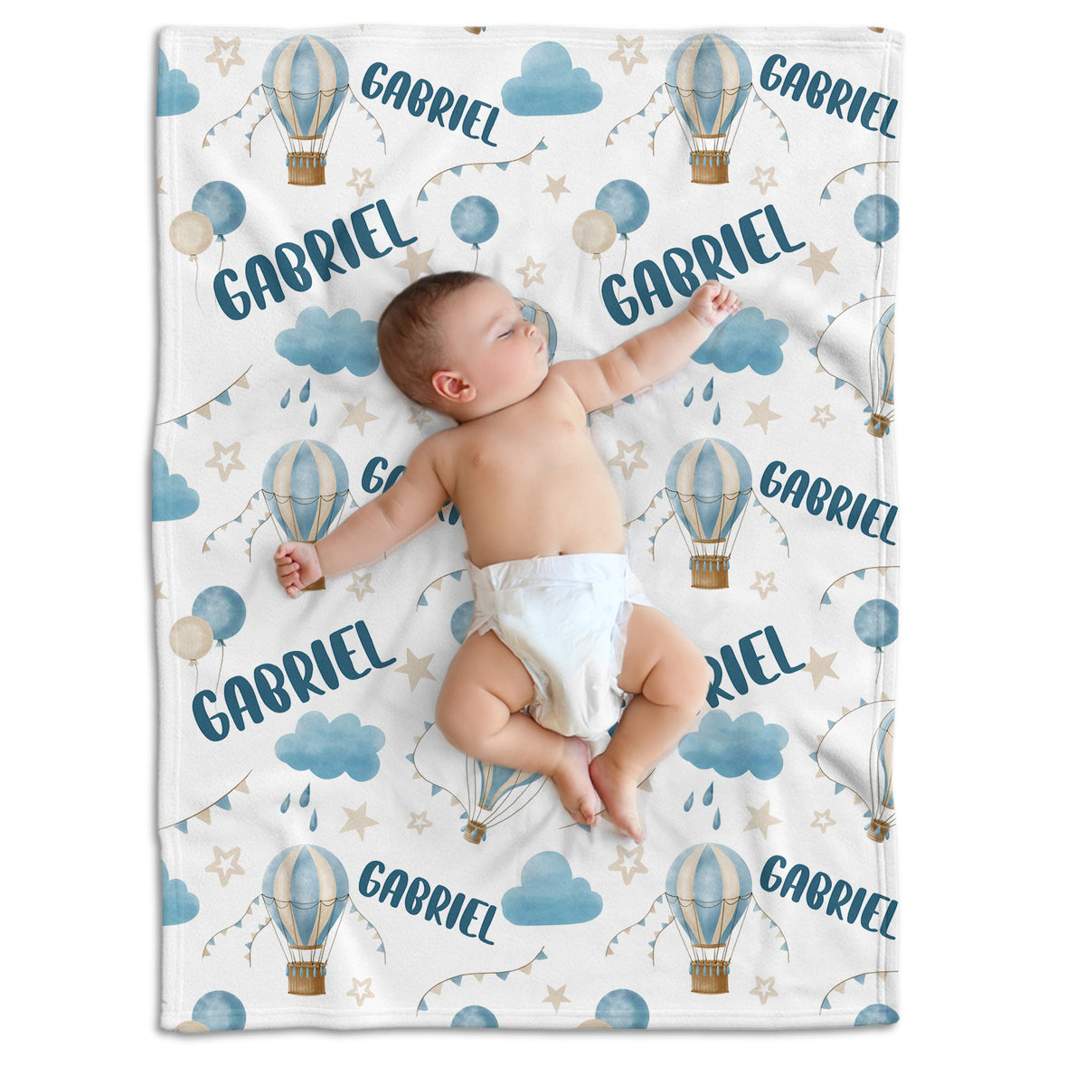 Personalized Blue Airballoon Baby Blankets for Girls, Baby Girl Blanket with Name, Custom Name Baby Blanket, Blue Blankets for Daughter, Swaddle Blanket, Fleece Blanket for Newborn Toddlers Kids