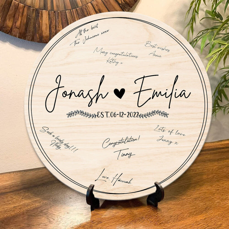 Memate Wedding Guest Books Personalized, Wedding Guestbook Alternative, Wooden Wedding Guess Book Sign Board for Signature, Custom Wedding Signs Name Date, Rustic Round Wedding Book Alternative