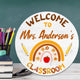 MeMate Personalized Teacher Sign, Classroom Door Wooden Sign, Personalized Teacher Name Sign for Classroom Door Decorations, Wood Custom Teacher Signs Plaque Decor with Name, Boho Rainbow Classroom Decor