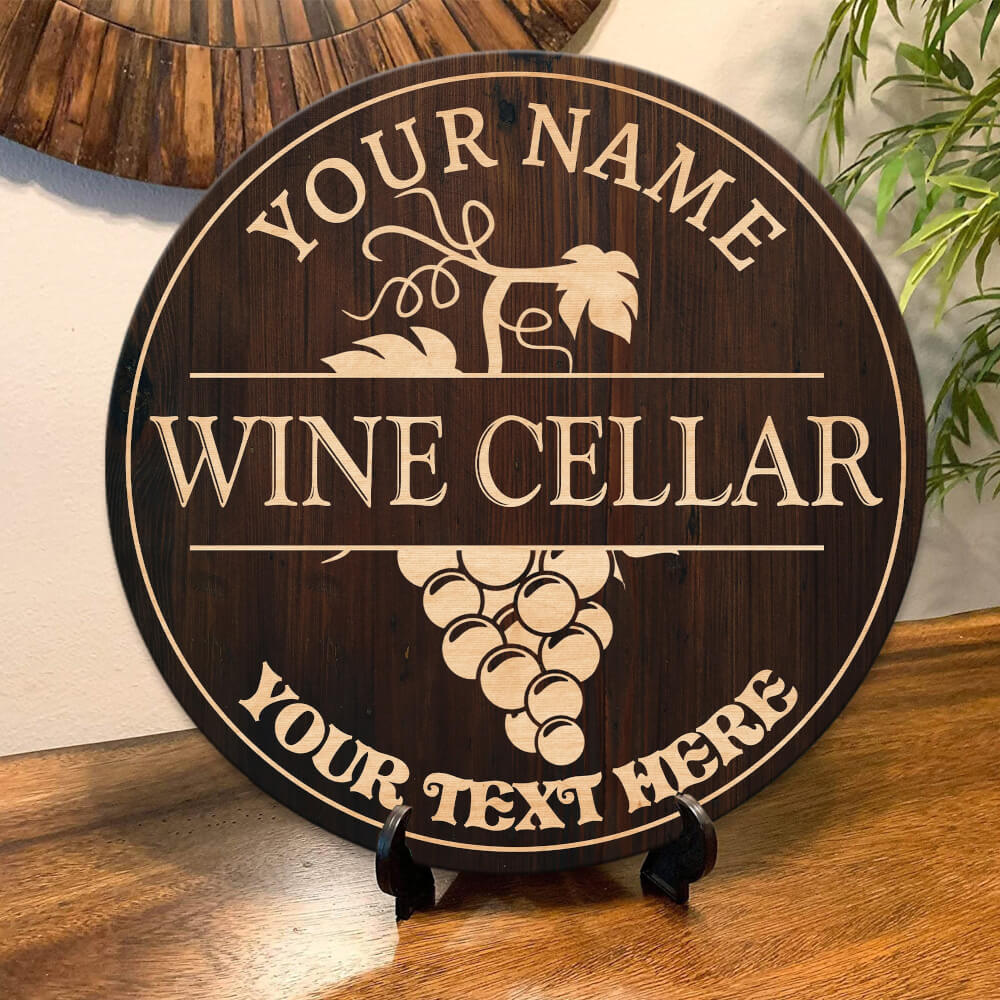 MeMate Personalized Name Wine Cellar Sign fo Home Decor - Wine Sign Custom Printed Wooden Name Sign, Year, Text for Wine Cellar, Man Cave, Housewarming, Newlyweds, Wedding, Wine Lovers Wall Decor