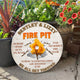MeMate Personalized Backyard Firepit Wooden Name Signs - Custom Fire Pit Sign for Outdoor Kitchen Home Wall Decor - Round Vintage Signs for Backyards, Patio, Garden, Camping and Housewarming Gift