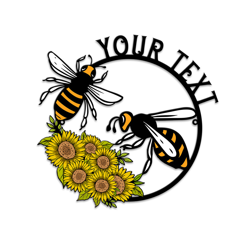 MeMate Personalized Metal Sign Bee, Custom Garden Metal Signs Outdoor Décor, 8" - 24" Garden Signs Metal, Bee Farm Sign, Bee Flowers Garden Signs to Personalize, Shed Shed Sign, Rustic Plaque