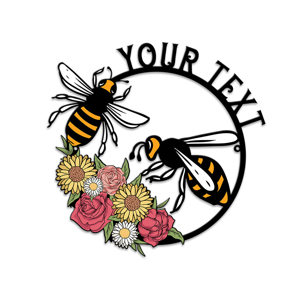 MeMate Personalized Metal Sign Bee, Custom Garden Metal Signs Outdoor Décor, 8" - 24" Garden Signs Metal, Bee Farm Sign, Bee Flowers Garden Signs to Personalize, Shed Shed Sign, Rustic Plaque