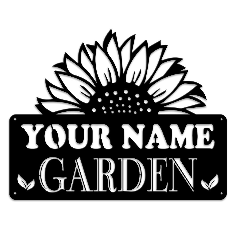 MeMate Personalized Metal Sign for Sunflower Garden, Custom Name Signs for Garden, Porch, Deck, Large Metal Garden Sign