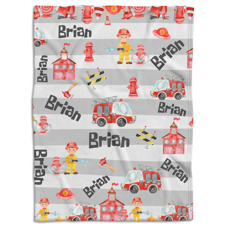 Baby Firefighter Blanket, Firetruck Baby Blankets, Personalized Baby Blankets for Boys, Custom Baby Blankets Name, Firefighter Swaddle Blanket, Plush Blankets for Baby Girl Son Toddlers Kids