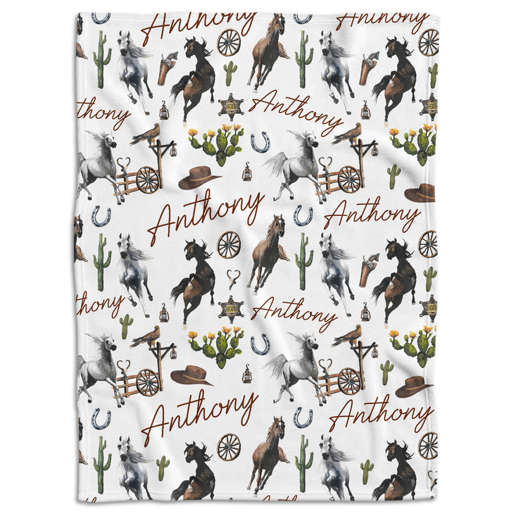 Baby Western Blankets, Cowboy Baby Blankets, Personalized Horse Cactus Baby Blankets for Boys Girls, Baby Boy Stuff, Custom Baby Blankets Name Fleece Blankets for Infant Newborn Son Daughter